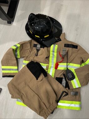 6-7 years - Kids Tan Firefighter Costume with Black Helmet
